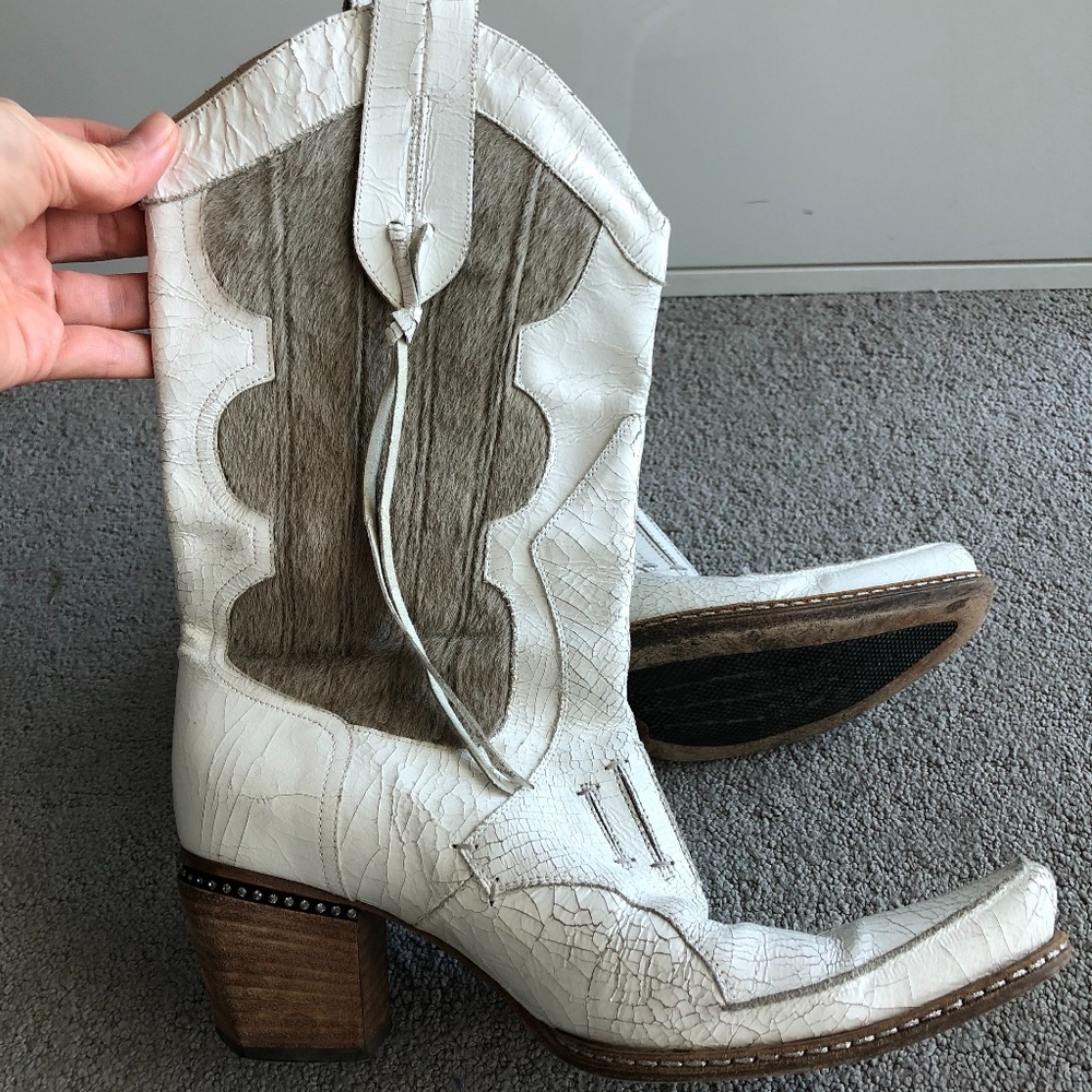 AKETOHN vintage white leather boots